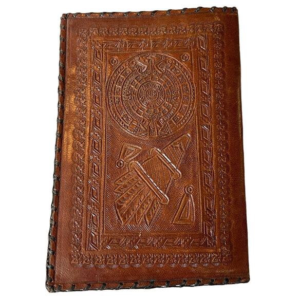 Western Wallet Genuine Leather Hand Tooled AZTEC Cowboy Rodeo Stitched Bifold - Picture 2 of 8